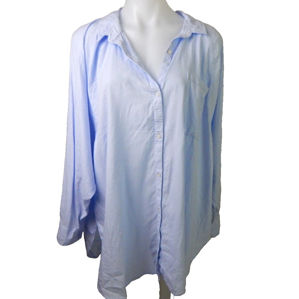 Aerie Shirt Oversized Button Down Cover Up Linen Blend Pale Blue